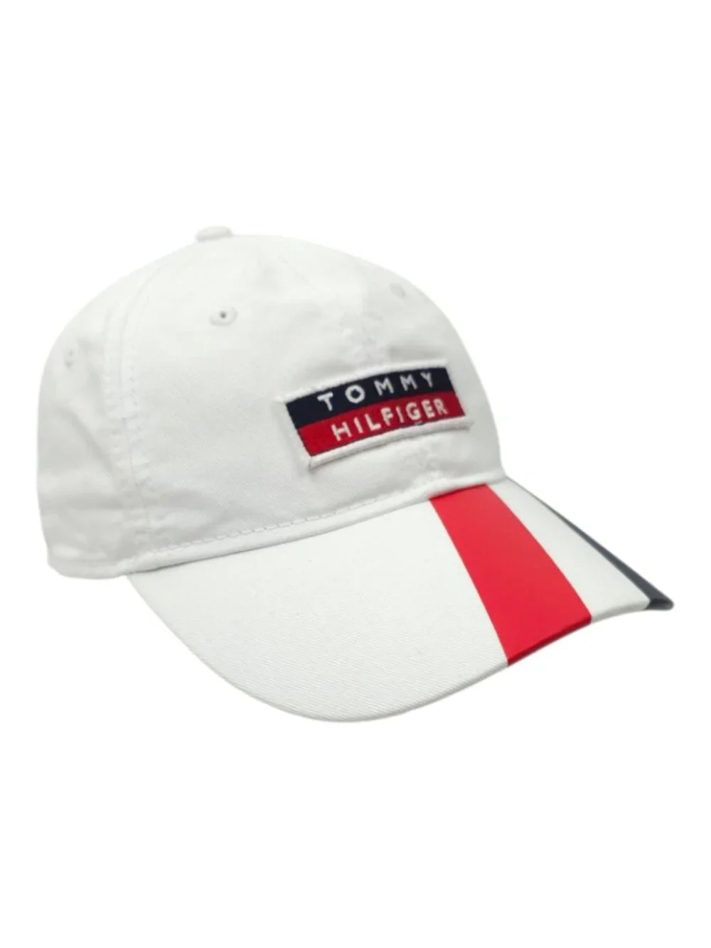 Tommy Hilfiger Flag Logo Patch Striped Baseball Cap White Dad Hat Strapback